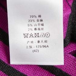 Christian Dior Pink/Black Striped Logo Intarsia Knit Sweater L