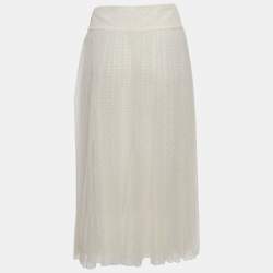 Christian Dior White Flocked Tulle Midi Skirt S