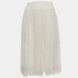 Christian Dior White Flocked Tulle Midi Skirt S
