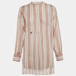 Christian Dior White/Peach Striped Cotton Voile Tunic S