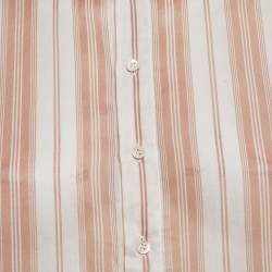 Christian Dior White/Peach Striped Cotton Voile Tunic S