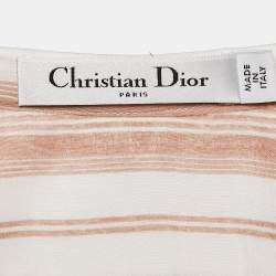 Christian Dior White/Peach Striped Cotton Voile Tunic S