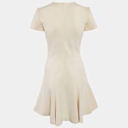 Christian Dior Cream Wool Sequin Embellished Flared Mini Dress S