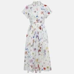 Christian Dior Floral Print Cotton Gathered Midi Dress S