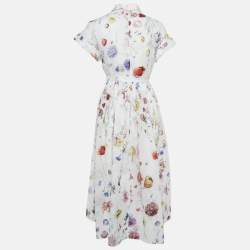 Christian Dior Floral Print Cotton Gathered Midi Dress S