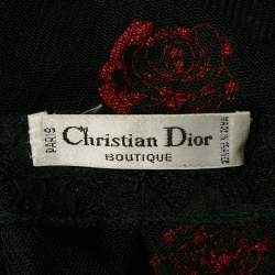 Pre Owned Dior Vintage Black Rose Applique Sequined Lace Bow Detail Short Dress M