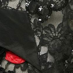Pre Owned Dior Vintage Black Rose Applique Sequined Lace Bow Detail Short Dress M