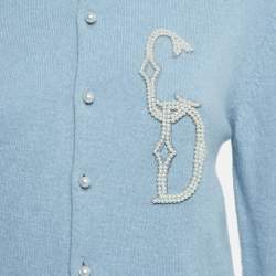 Dior Blue Pearl Embellished Cashmere Knit Cardigan XS