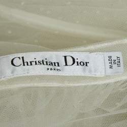 Pre Owned Christian Dior White Flocked Tulle Gathered Midi Skirt S