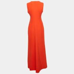 Christian Dior Orange Silk Blend Double Breasted Sleeveless Maxi Dress M