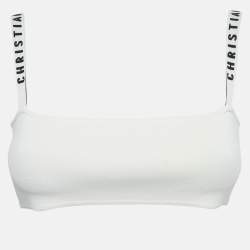 Christian Dior White Logo Band Detail Knit Bralette Top M