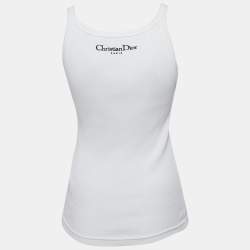 Pre Owned Dior White Logo Embroidery Cotton Rib Knit Tank Top S