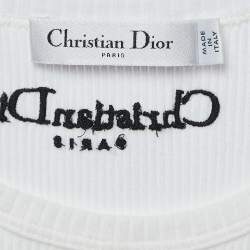 Pre Owned Dior White Logo Embroidery Cotton Rib Knit Tank Top S
