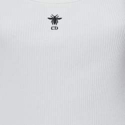 Pre Owned Dior White Logo Embroidery Cotton Rib Knit Tank Top S