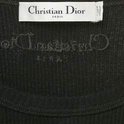 Dior Black Logo Embroidery Cotton Rib Knit Tank Top S