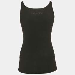 Dior Black Logo Embroidery Cotton Rib Knit Tank Top S