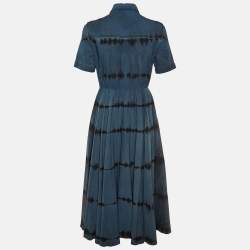 Dior Blue Tie-Dye Print Cotton Button Front Midi Dress M