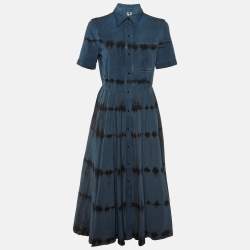 Dior Blue Tie-Dye Print Cotton Button Front Midi Dress M
