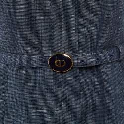 Pre Owned  Dior Navy Blue Cotton Blend Belted Sleeveless Dress M