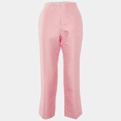 Christian Dior Pink Houndstooth Pattern Cotton Straight Leg Pants M