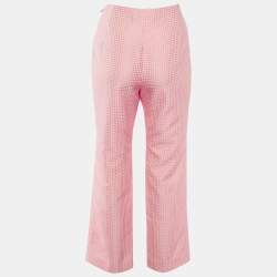 Christian Dior Pink Houndstooth Pattern Cotton Straight Leg Pants M