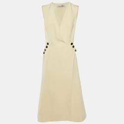 Pre Owned Christian Dior Cream Wool Crepe Sleeveless Blazer Long Dress M