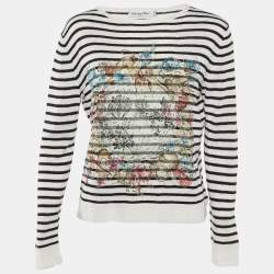 Christian Dior Monochrome Striped Printed Knit Jumper S