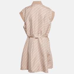 Dior Nude Pink Logo Jacquard Belted Sleeveless Short Dress L