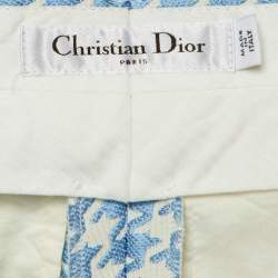 Dior Blue/White Houndstooth Cotton Belted Pants S