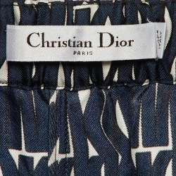 Pre Owned Christian Dior Blue Monogram Print Silk Straight Leg Trousers M