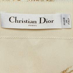 Pre Owned Christian Dior White/Gold Brocade Midi Skirt M