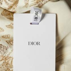 Pre Owned Christian Dior White/Gold Brocade Midi Skirt M