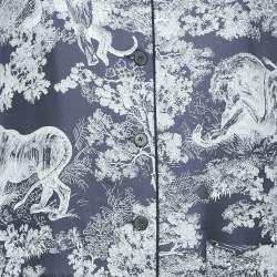 Dior White/Navy Blue Toile de Jouy Print Silk Pants & Top Set S