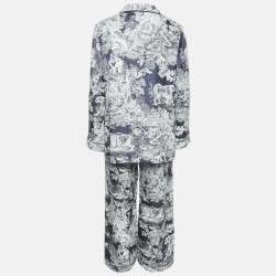 Dior White/Navy Blue Toile de Jouy Print Silk Pants & Top Set S
