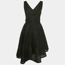 Christian Dior Black Jacquard Sleeveless Flared Mini Dress M