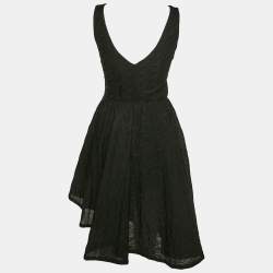 Christian Dior Black Jacquard Sleeveless Flared Mini Dress M