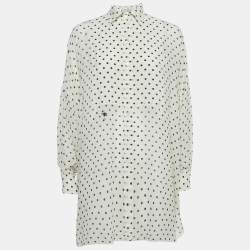 Dior White Polka Dot Print Silk Tunic Top S