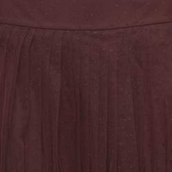 Dior Burgundy Dot Flock Print Tulle Pleated Midi Skirt S