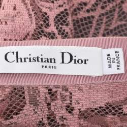 Pre Owned Dior Pink Knitted Lace Dioriviera Flared Midi Skirt M
