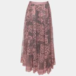 Pre Owned Dior Pink Knitted Lace Dioriviera Flared Midi Skirt M