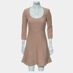 Pre Owned فستان ميني ديور بياقة U من الصوف والحرير بلون نيود مقاس 38 نسائي (إيطالي)