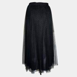 Dior Black Mesh Mid-Length Polkadot Pleated Skirt USA 8