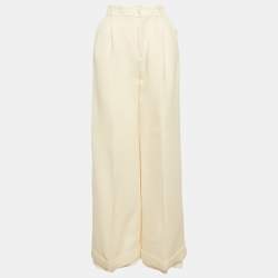 Christian Dior Cream Wool Wide-Leg Trousers S