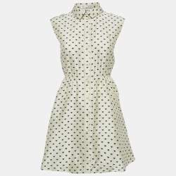 Christian Dior Cream Heart Jacquard Taser Silk Mini Dress S