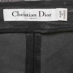 Dior Black Leather Zip-Up Hem Detail Skinny Pants M