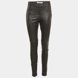 Dior Black Leather Zip-Up Hem Detail Skinny Pants M