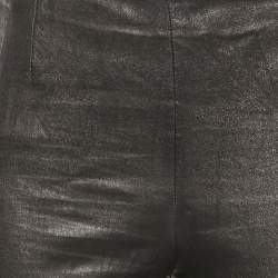 Dior Black Leather Zip-Up Hem Detail Skinny Pants M