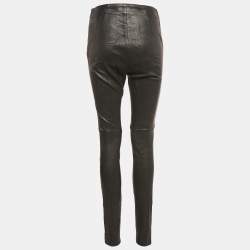 Dior Black Leather Zip-Up Hem Detail Skinny Pants M