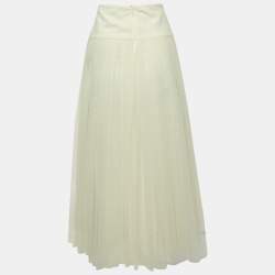 Pre Owned Christian Dior White Tulle Pleated Midi Skirt S