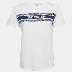 Pre Owned Christian Dior White Logo Intarsia Jersey T-Shirt S